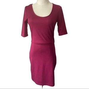 Poppy Lux mulberry pink midi Amy dress with cutout back and short sleeves